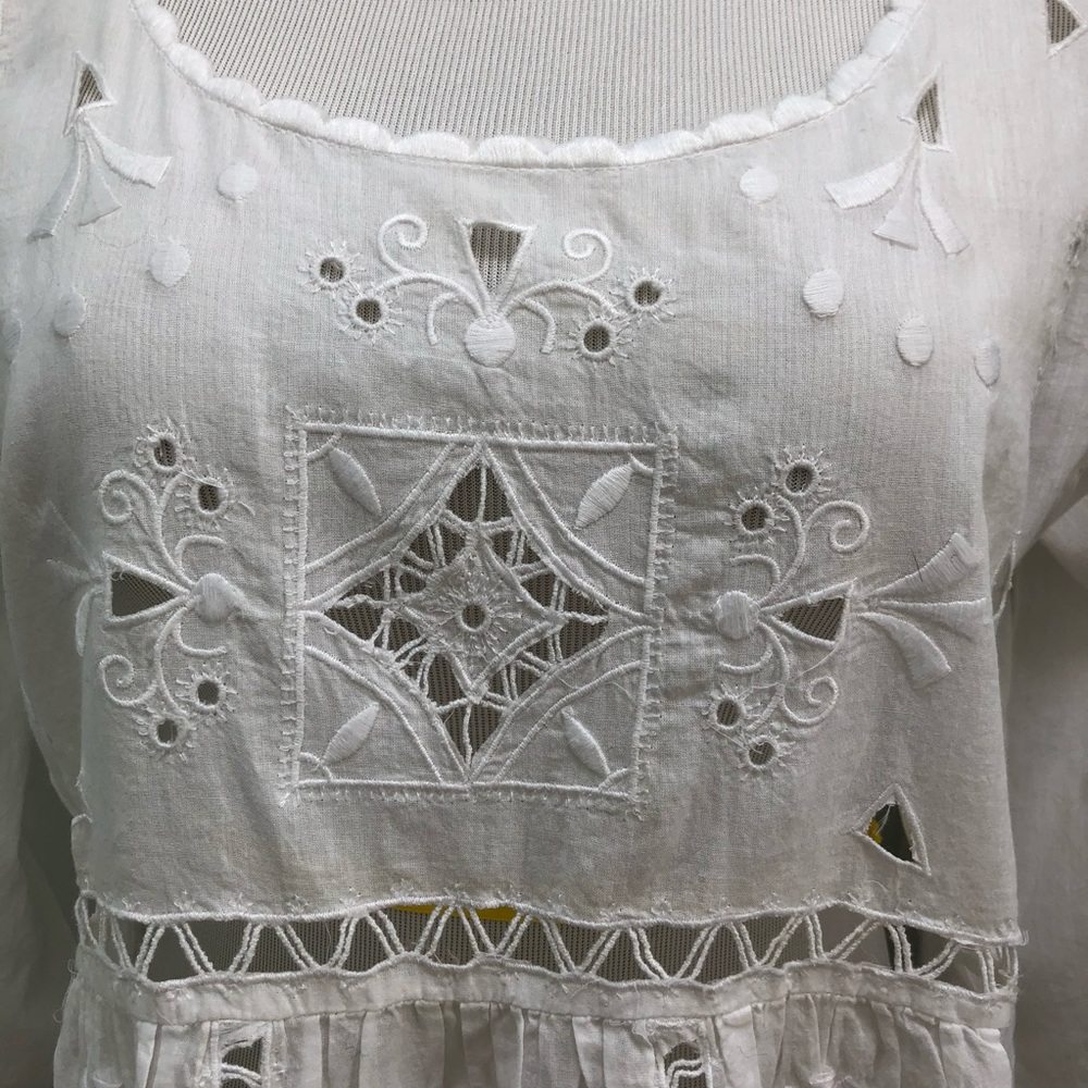 Lucky Brand White Cotton Top w Openwork Embroidery - Picture 5 of 16